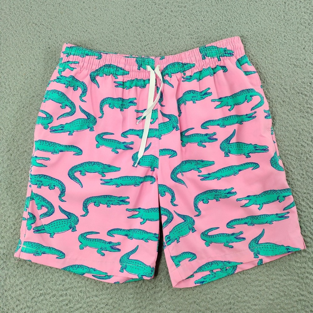 Chubbies Shorts Mens Small Pink 7 Inch Swim Trunks Gator Print Lined Drawstring